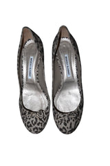 Manolo Blahnik light gray leopard kitten heels with bows (41)