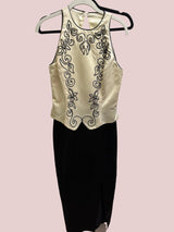 Jessica McClintock for Gunne Saxe white and black evening gown