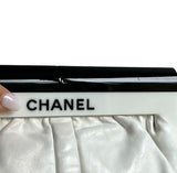 Chanel white leather resin logo clutch bag