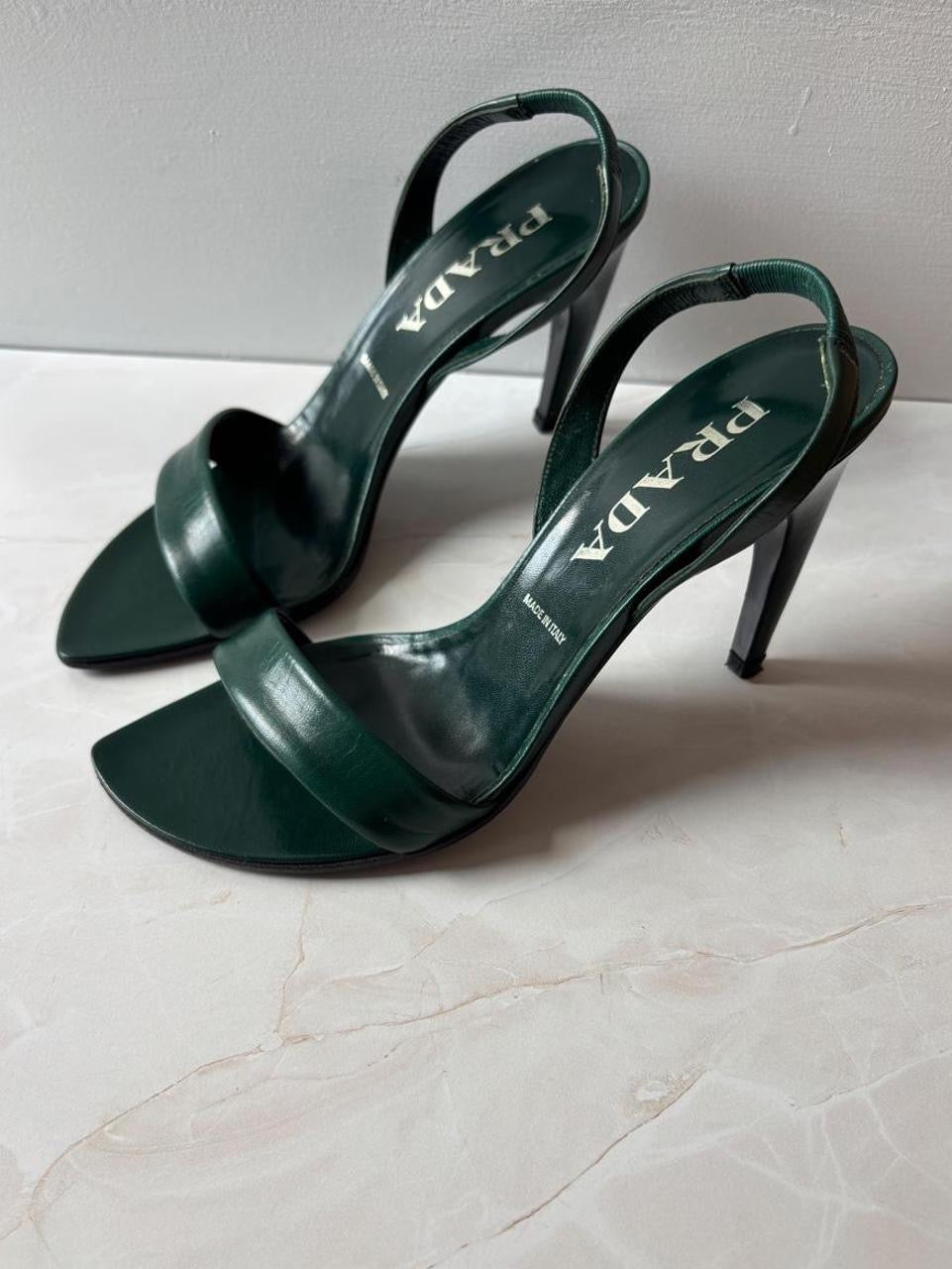 Prada EU 38 Dark Green Leather Slingback Sandal