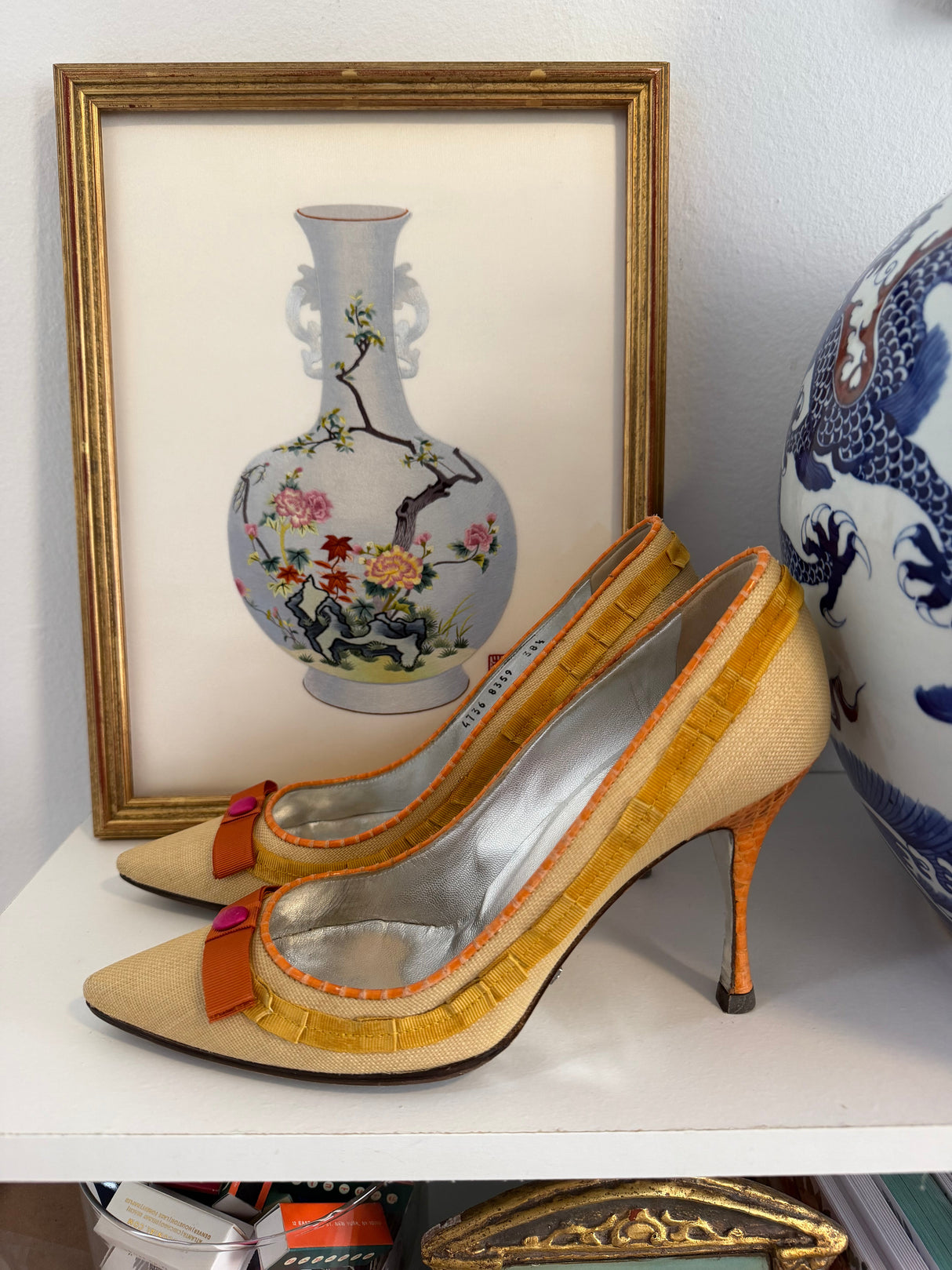 Dolce & Gabbana raffia pumps with yellow trim nd orange bow - TUV #767809