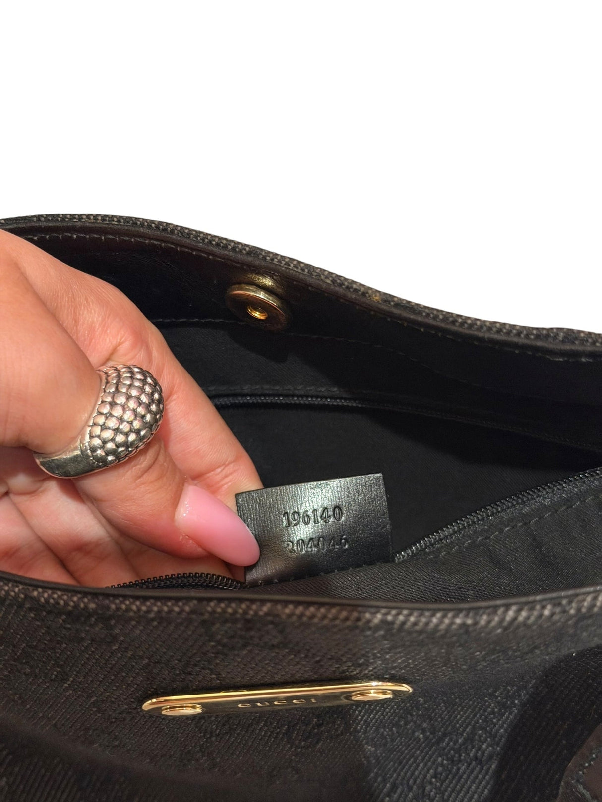 Gucci black gg canvas and leather bag with gold chains