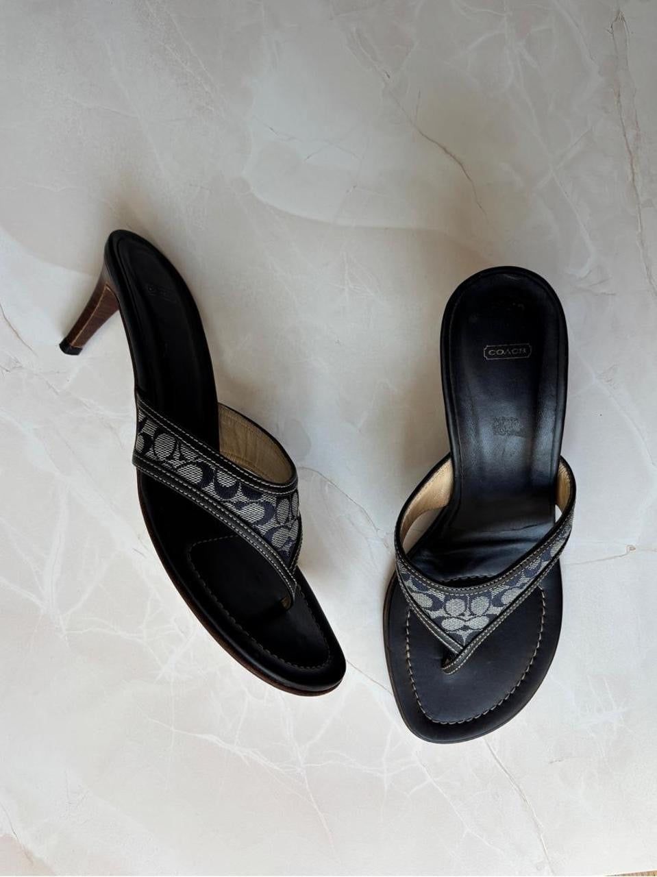 Coach US 9.5 Navy Monogram Canvas Thong Sandal
