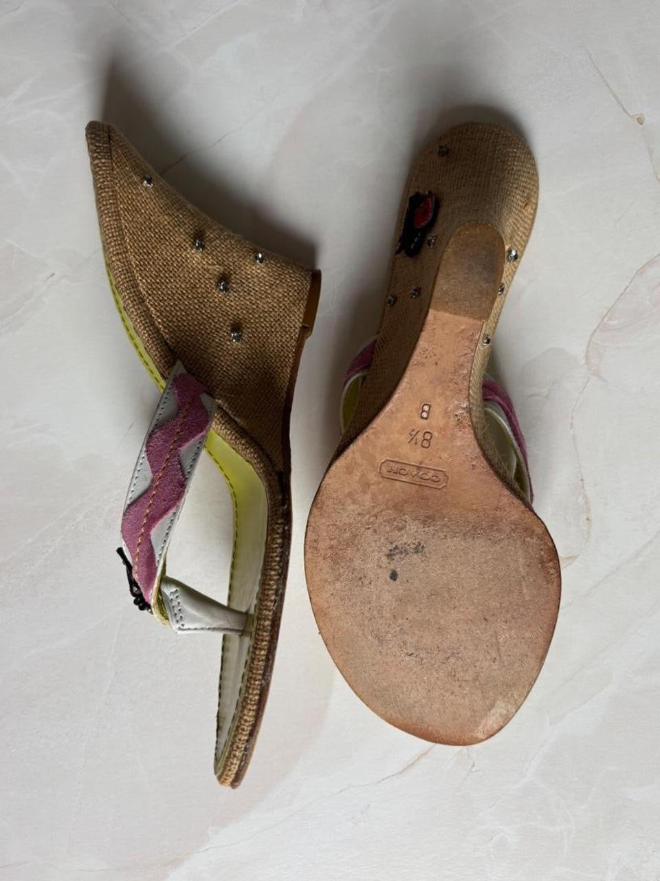 Coach US 8.5 Rare Raffia Ladybug Wedge Sandal