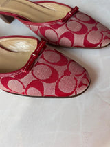 Coach US 8.5 Red and Cream Monogram Canvas Kitten Heel