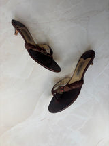 Jimmy Choo EU 39.5 Brown Leather Braided Thong Kitten Heel Sandal