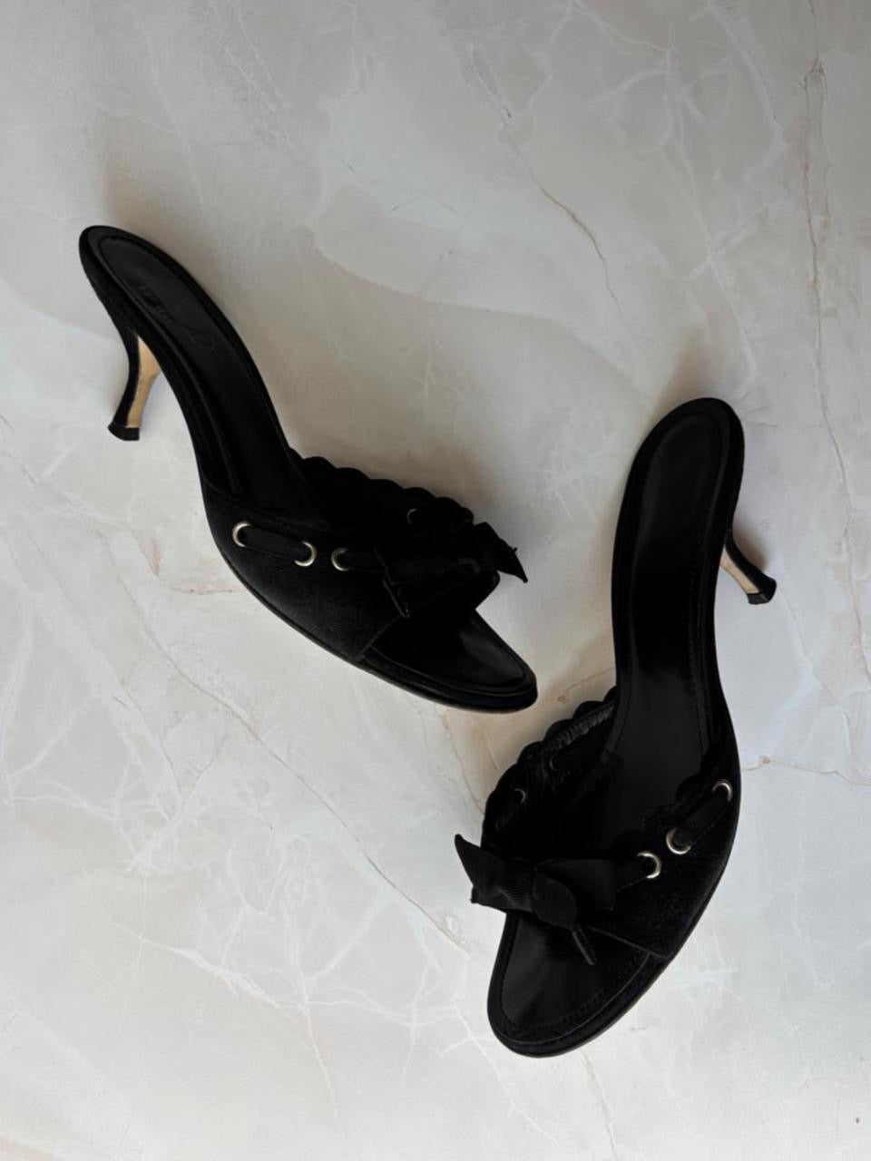 Coach US 9.5 Black Suede Open Toe Kitten Heel Mule