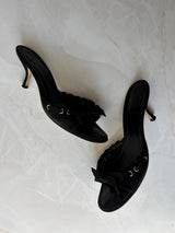 Coach US 9.5 Black Suede Open Toe Kitten Heel Mule
