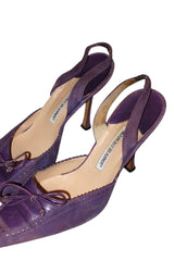 Manolo Blahnik purple suede and leather bow slingback heels (40)
