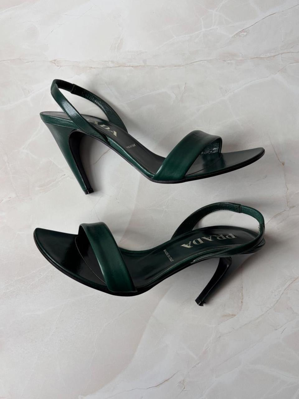 Prada EU 38 Dark Green Leather Slingback Sandal