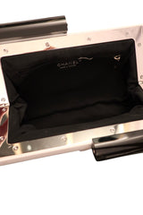 Chanel white leather resin logo clutch bag