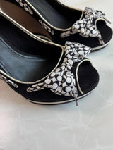 Coach US 7 Black White Monogram Canvas Wedge Sandal