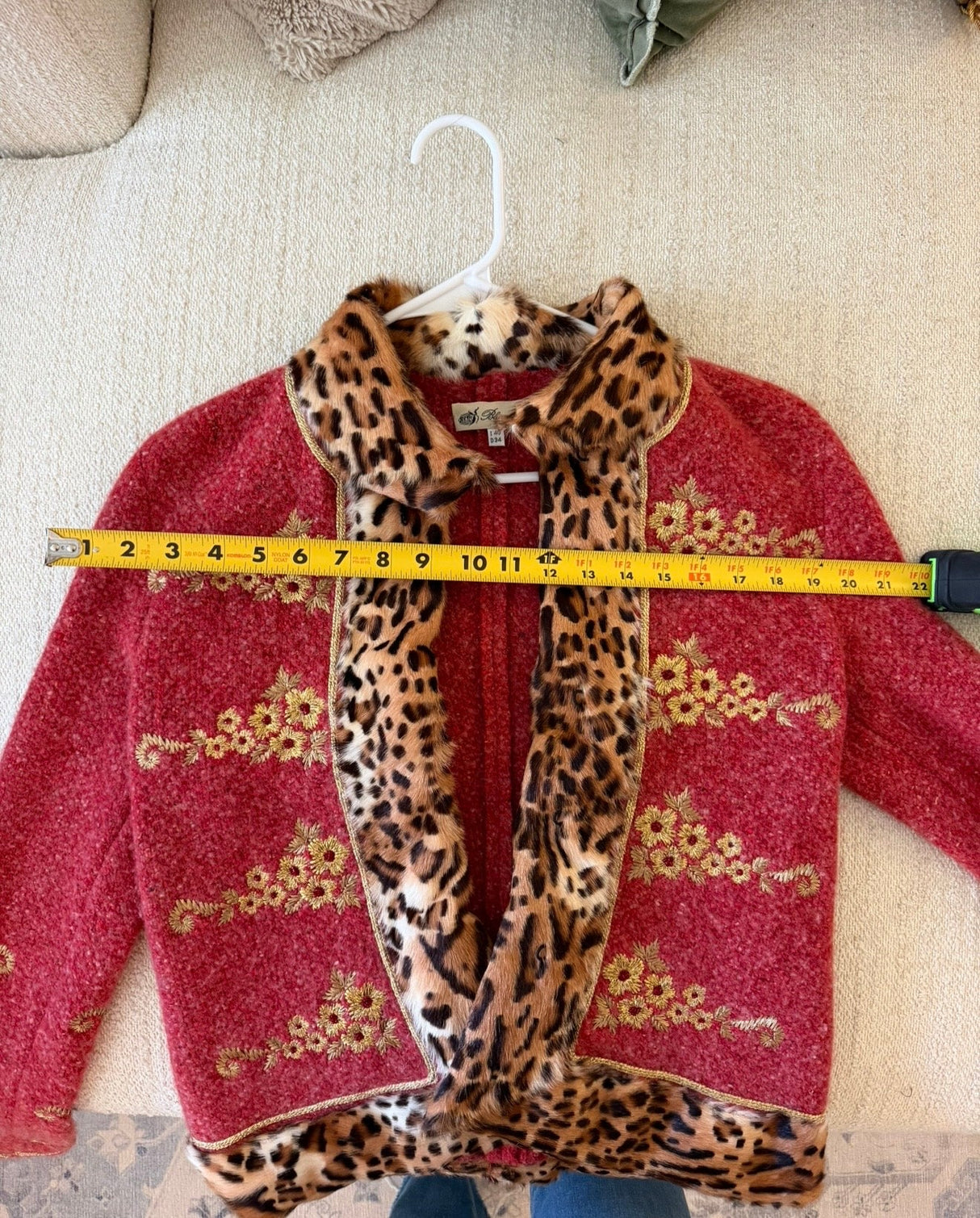 Archival Runway Fall/Winter 2004 Blumarine Coral Wool Jacket with Cheetah Print Pony Hair Accents