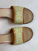 Coach US 8.5 Apple Green Signature C Monogram Canvas Open Toe Kitten Heel