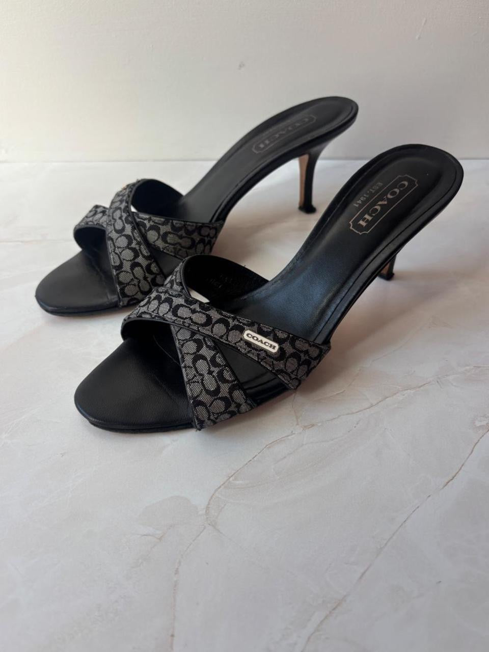 Coach US 7.5 Black Monogram Jacquard Mule