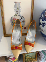 Dolce & Gabbana raffia pumps with yellow trim nd orange bow - TUV #767809