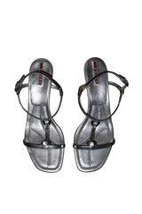 Prada metallic silver sandal heels (40.5)