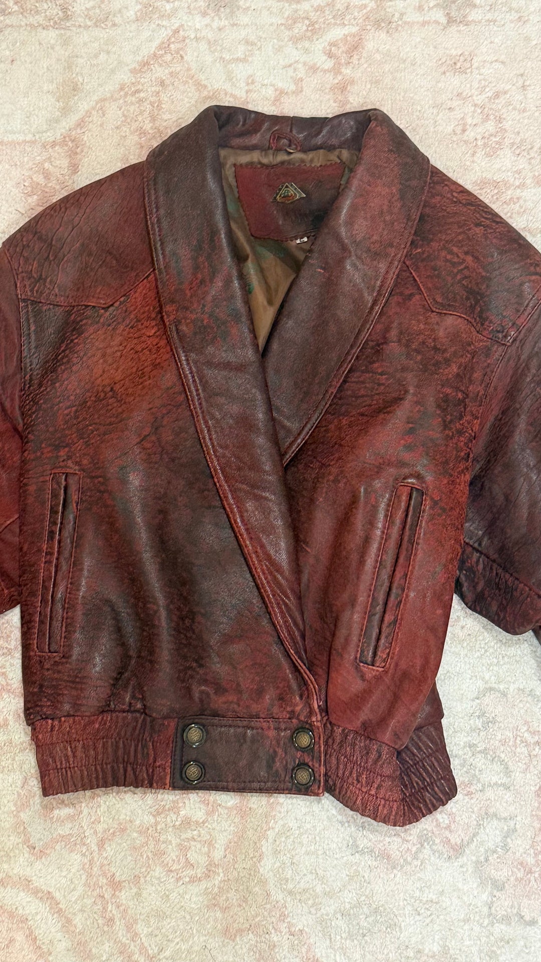 Distressed Burgundy Red Leather Bomber Jacket