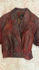 Distressed Burgundy Red Leather Bomber Jacket