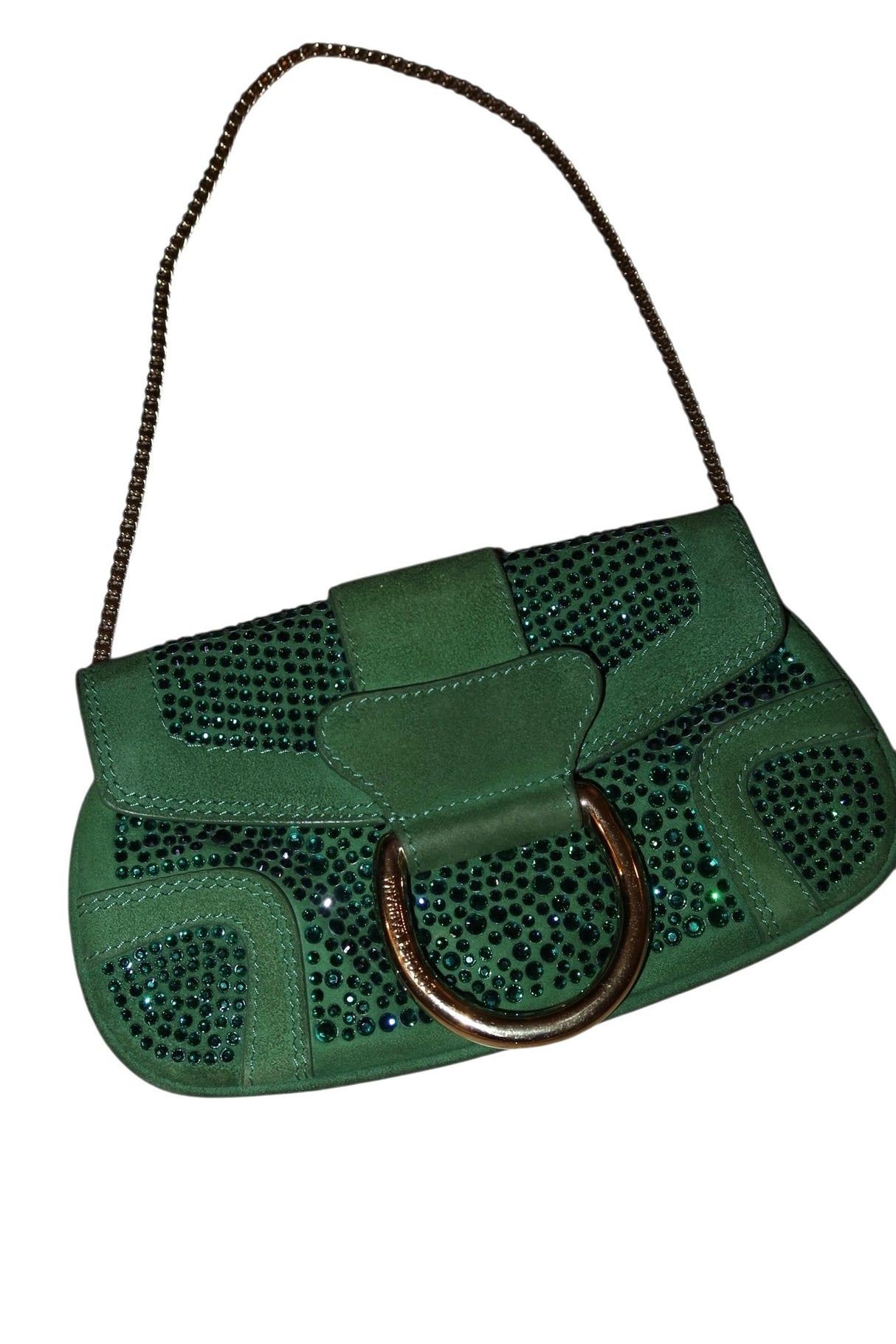 Dolce & Gabbana green suede/rhinestone mini bag with gold hardware