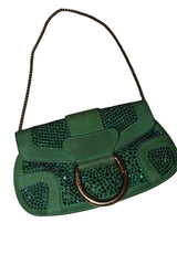 Dolce & Gabbana green suede/rhinestone mini bag with gold hardware