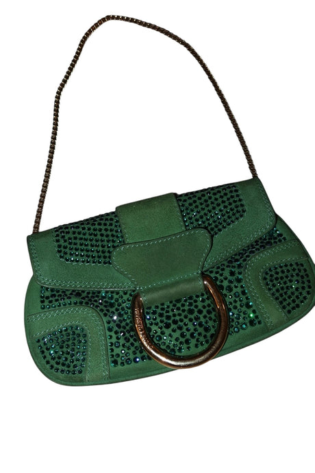 Dolce & Gabbana green suede/rhinestone mini bag with gold hardware