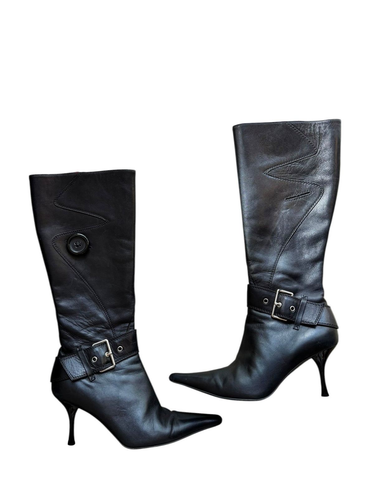 Escada black boots with button and silver buckle detail (35.5)