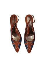 Dolce & Gabbana denim and brown suede slingback heels (35)