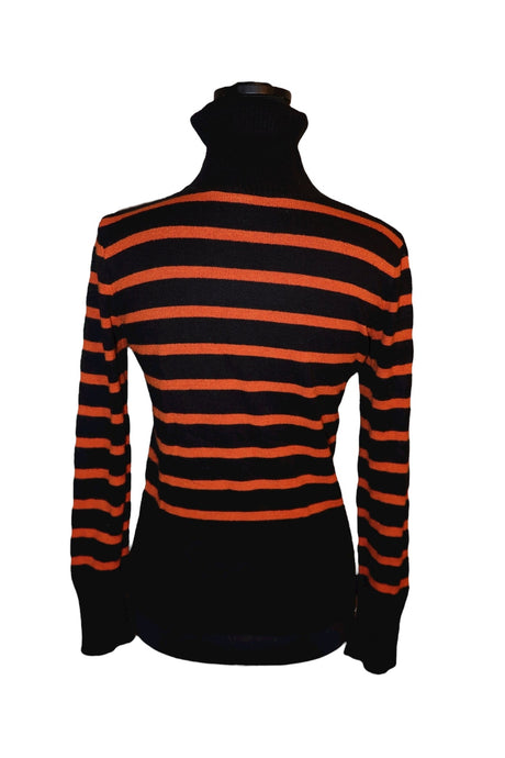Just Cavalli black/orange striped turtleneck sweater with rhinestone logo (S)