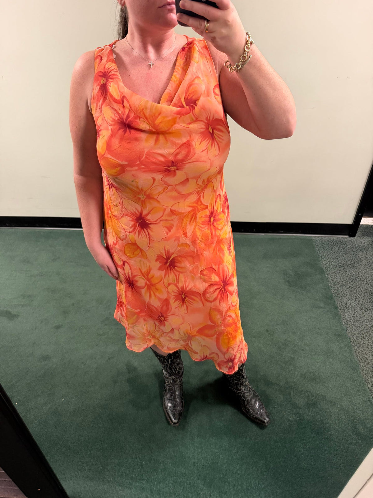 Orange bias cut dress - sku TUV #2444