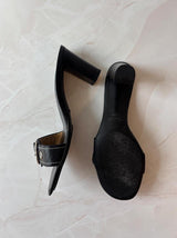 Coach US 8 Black Leather Open Toe Block Heel Mule