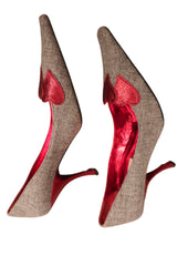 Moschino wool grey heels with red hearts (40)