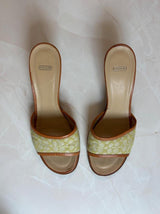 Coach US 8.5 Apple Green Signature C Monogram Canvas Open Toe Kitten Heel