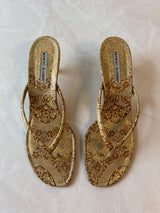 Manolo Blahnik EU 40.5 Gold Brocade Thong Sandal