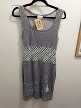 Blue 90s crushed velvet dress with beaded bodice - SKU TUV #99795