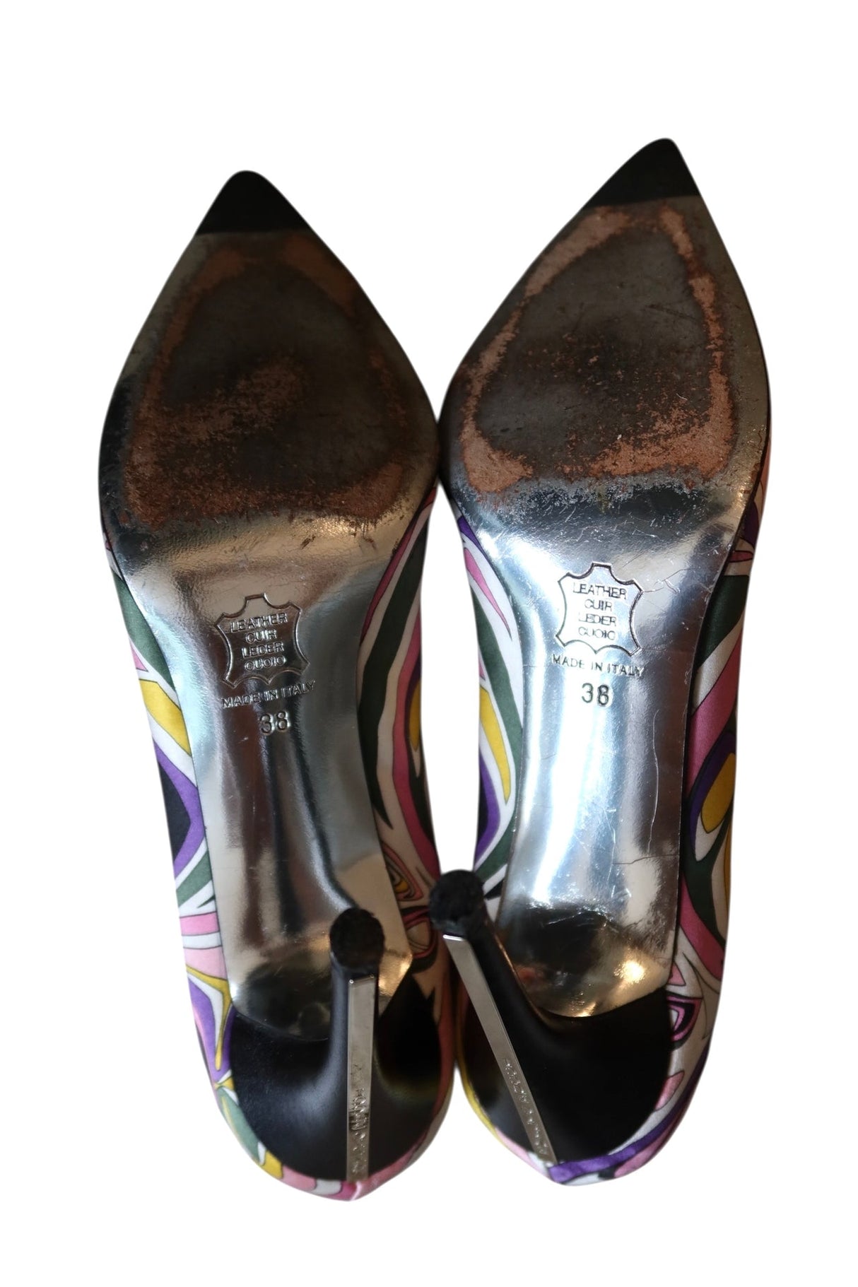 Emilio Pucci satin multi color print heels (38)