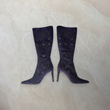 Donald J. Pliner US 9 Purple Suede Studded Embroidered Knee High Boot