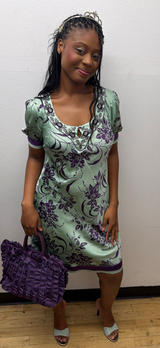 Mint + purple silk dress with beaded embroidery - TUV #5678901