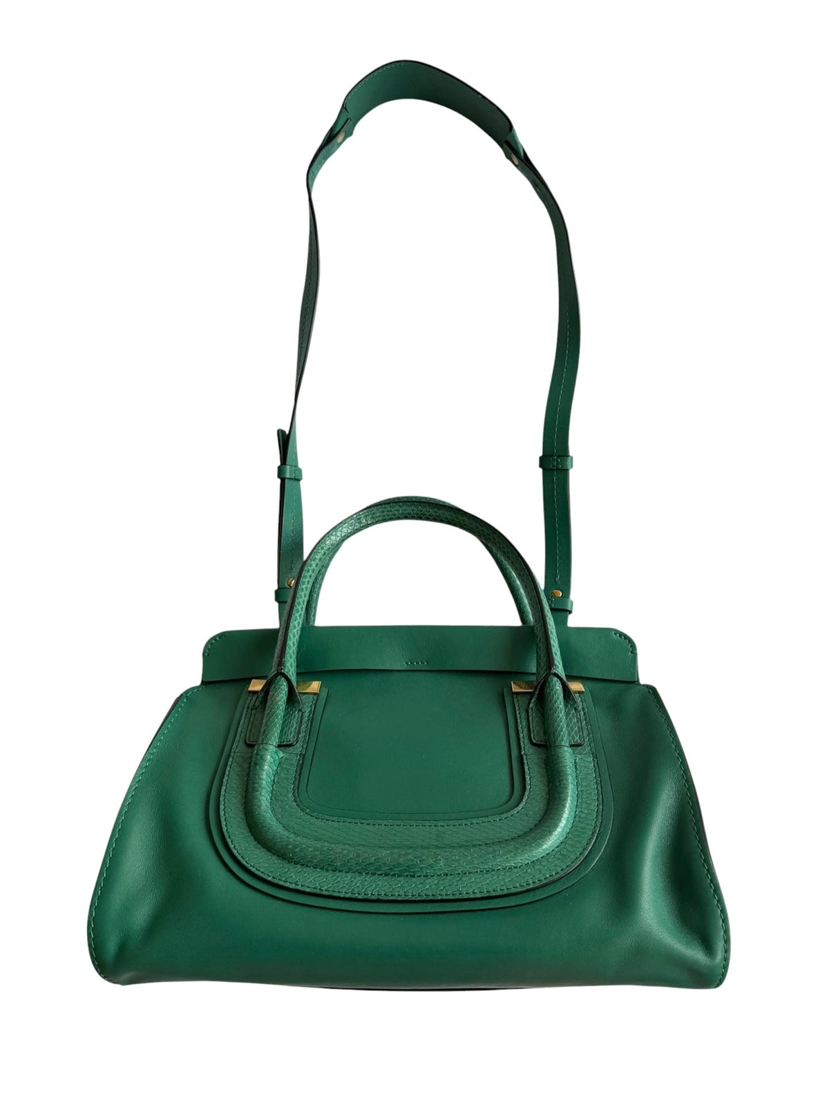 Chloé green Everston leather snakeskin trimmed bag