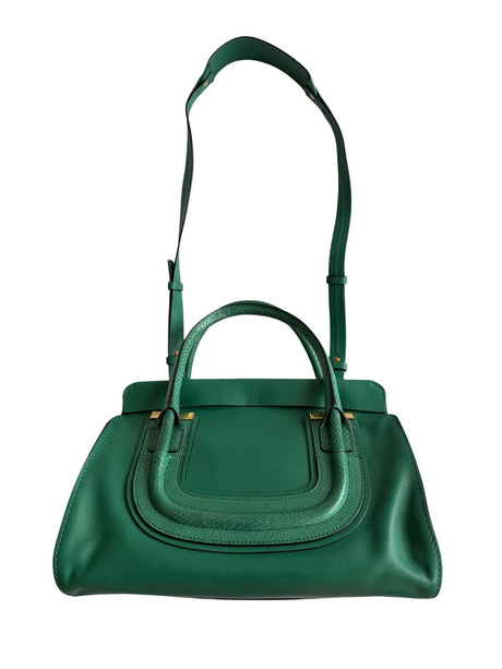 Chloé green Everston leather snakeskin trimmed bag