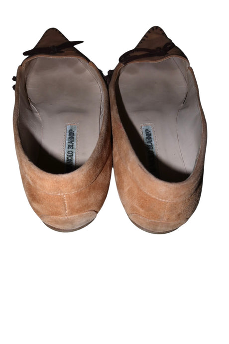 Manolo Blahnik camel suede flats with brown bows and details (38.5)