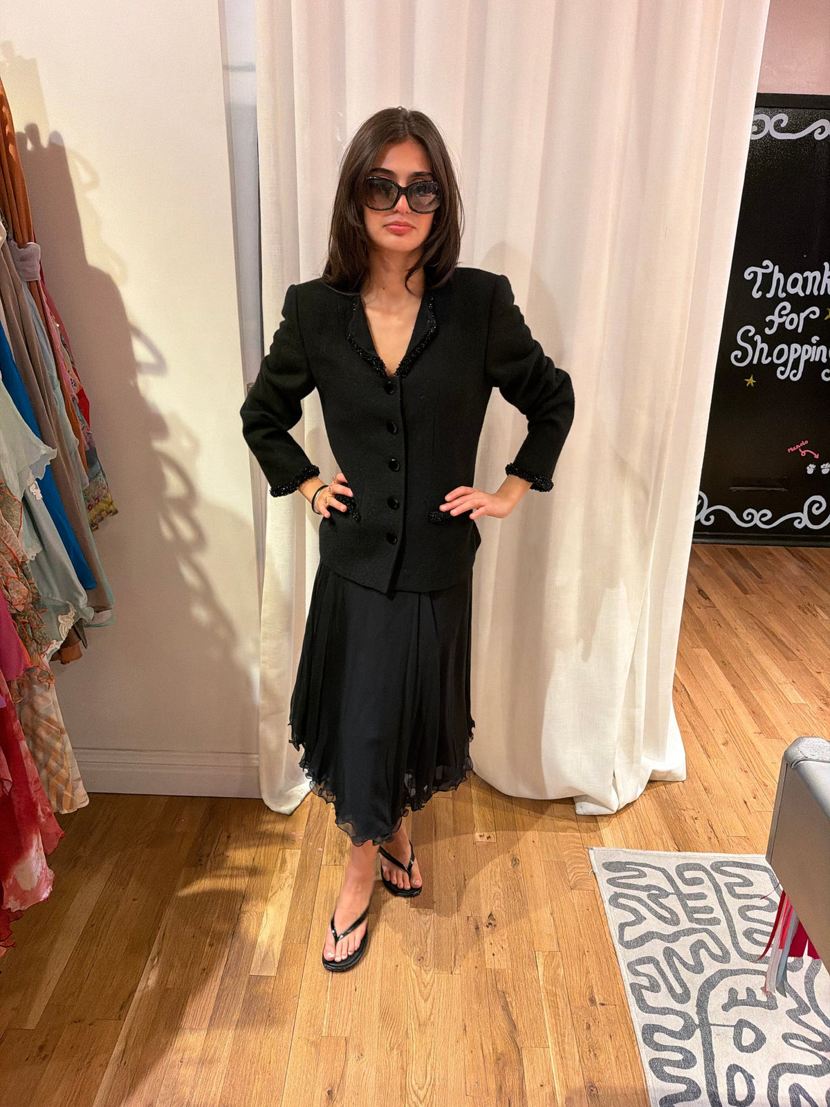 Louis Feraud black beaded blazer set TUV #1111