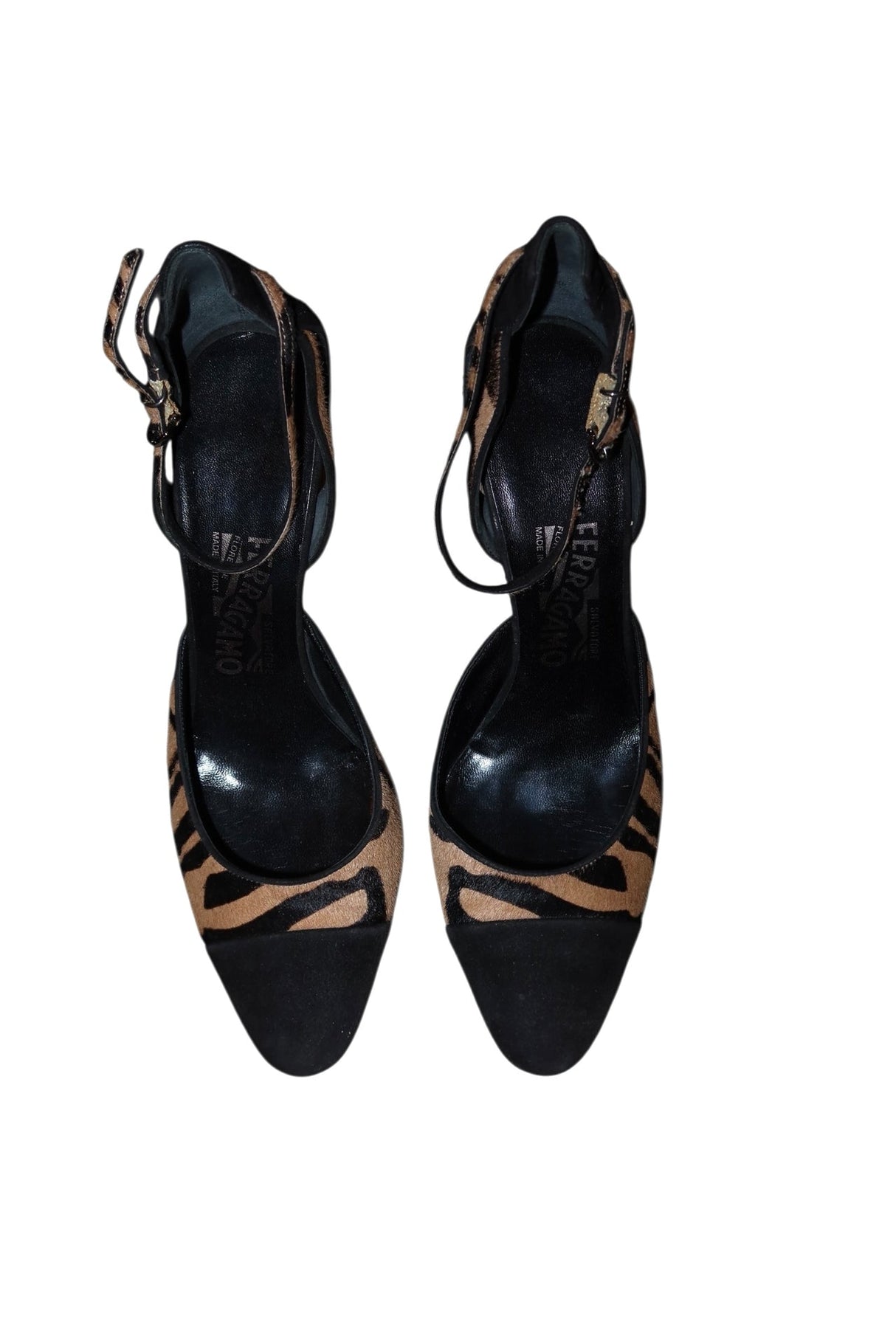 Salvatore Ferragamo ponyhair animal print d’orsay heels (7.5)