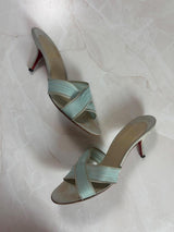 EU 36.5 Louboutin Light Blue Pleated Crisscross Mule Sandal