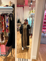 100% leather duster with fox fur trim