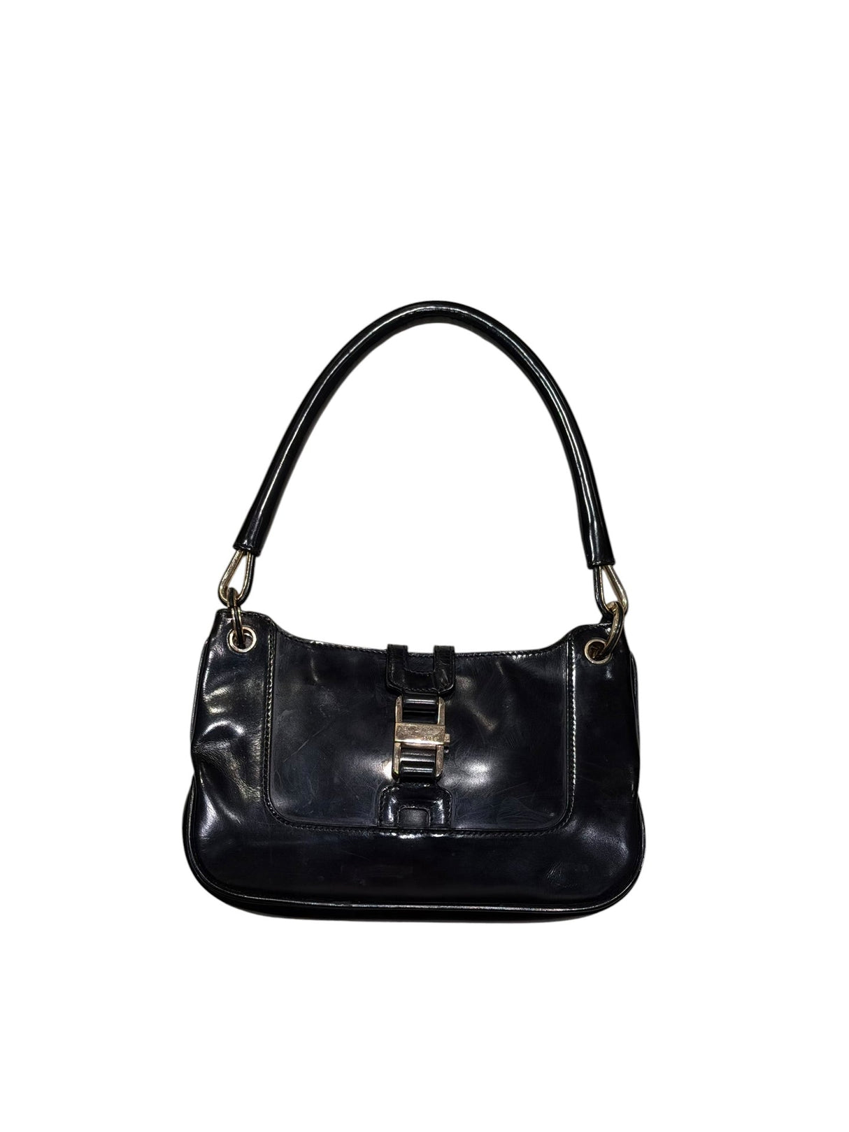 Gucci piston closure jackie mini black patent leather bag
