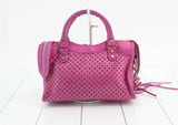 Balenciaga Perforated Mini City Bag in Pink Leather