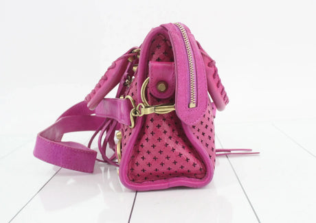 Balenciaga Perforated Mini City Bag in Pink Leather