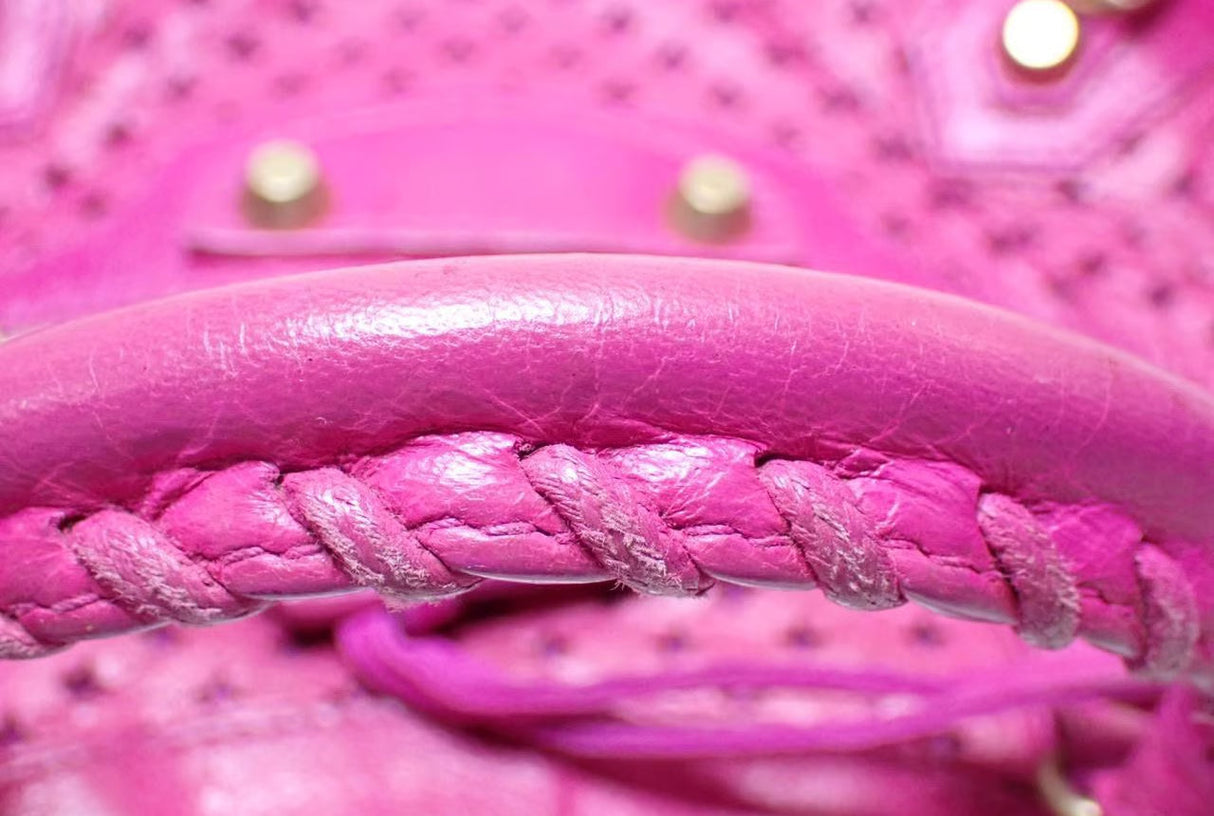 Balenciaga Perforated Mini City Bag in Pink Leather