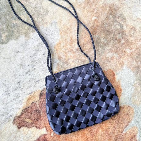 Bottega Veneta Vintage Intrecciato Satin & Nylon Navy  Shoulder Bag Authentic
